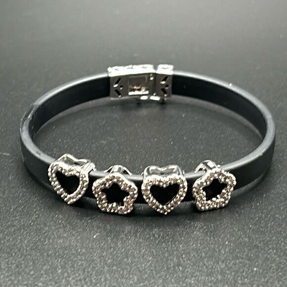 Dee Berkley Black Silicone Bracelet with 925 Charms, 7” - Picture 1 of 8